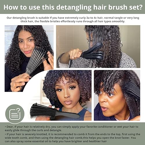 Miniatura 7 de Cepillo desenredante para mujer, cabello rizado y húmedo, cepillo para desenredar, peine de dientes anchos, peines de cola de rata para separar el