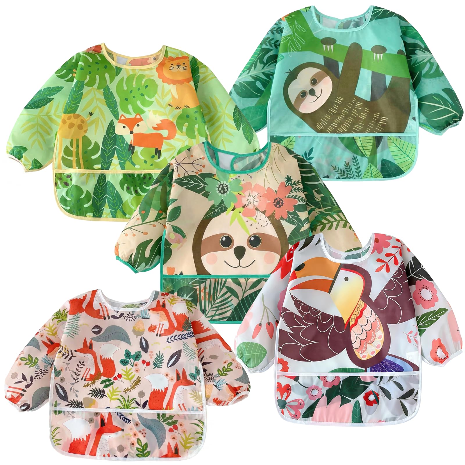 5 Pack Baby Long Sleeve Bibs