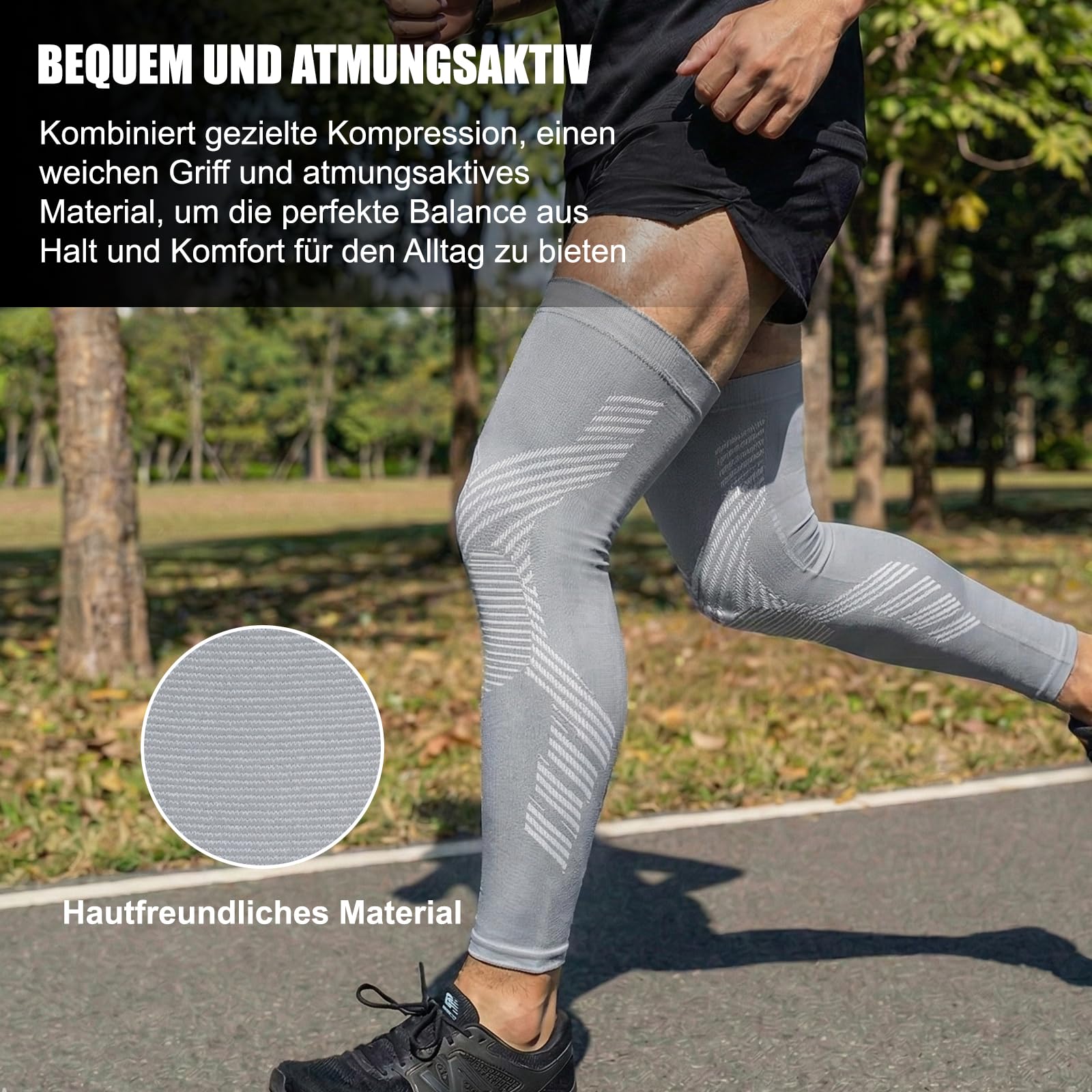 NuCamper Kniebandage Lang 2 Stück für Männer/Damen Kompression Kniestütze mit Rutschfestem Kompressionsbandage für Laufen Sport Arthritis Meniskusriss ACL Knieschmerzen Wandern Knie Oberschenkel Wade