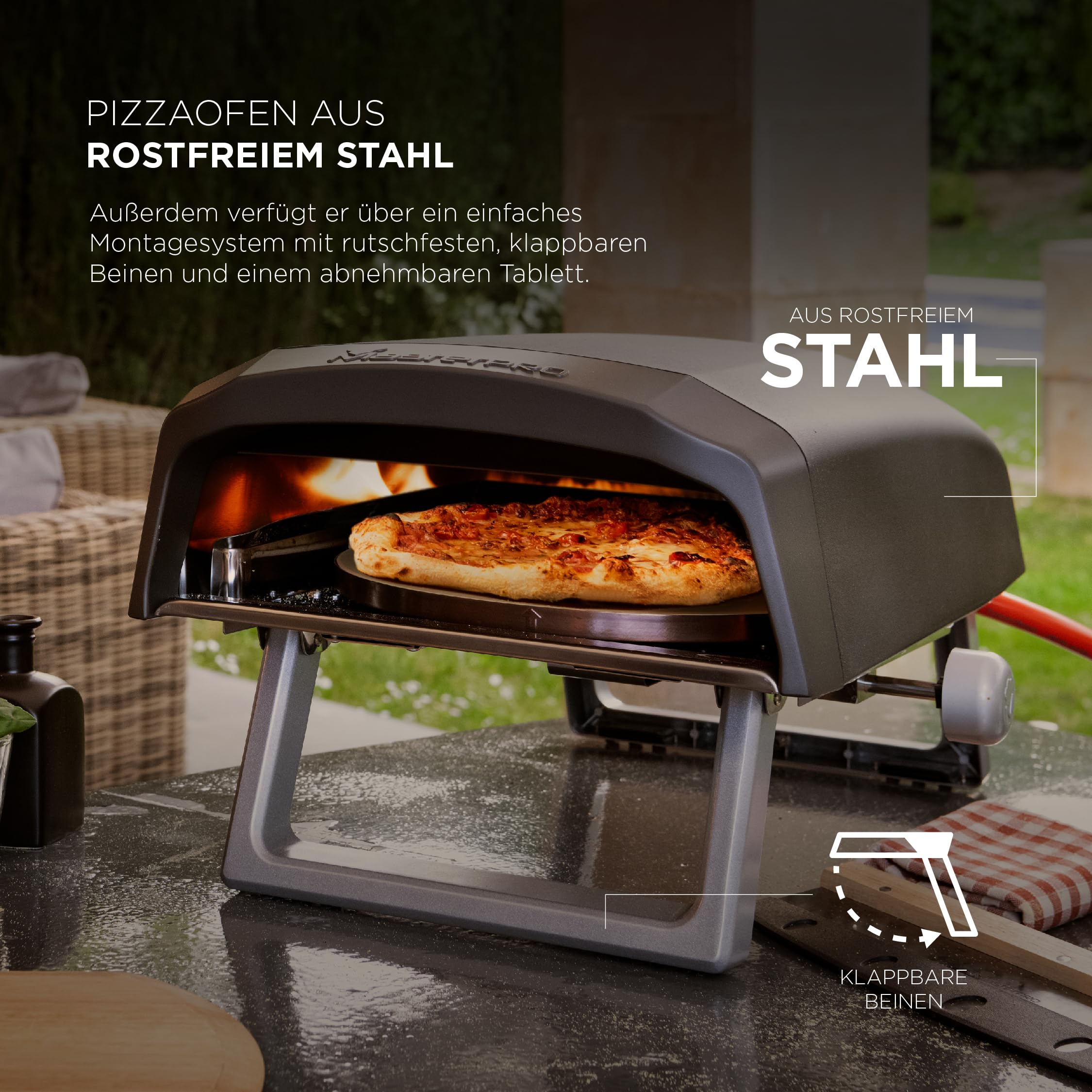 MasterPRO Napoli Four à pizza portable à gaz 500 °C 60 secondes avec sac et plateau en pierre