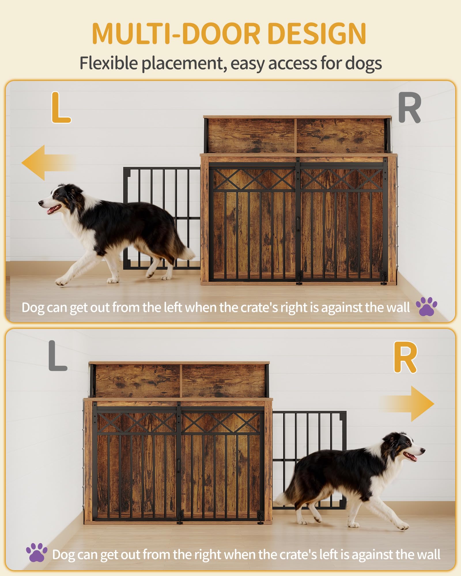Hzuaneri Jaula para Perros, Muebles, jaulas de Tres Puertas con Estante, Jaula para Perros de Interior con Puerta de Granero, aptas para Razas Medianas y Grandes, 100 x 60 x 86 cm, Vintage DFC87401B