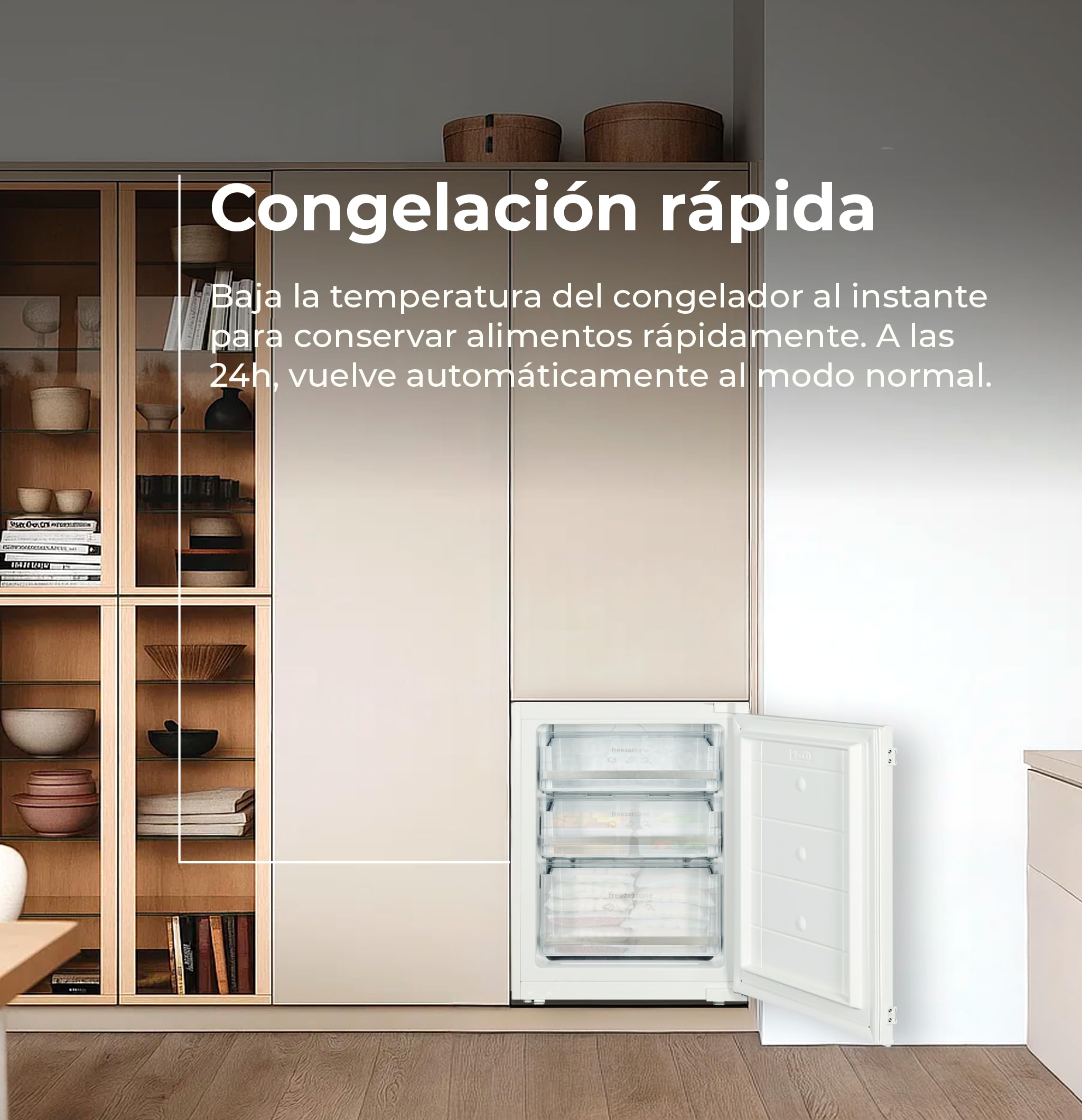 EVVO Frigorífico Combi Integrable Fi65, 180L Frigorífico + 64L Congelador, 194 cm, Total No Frost, Tecnología Inverter, Multi Air Flow, Cajón Chiller Zone, Función ECO y Vacaciones, Silencioso