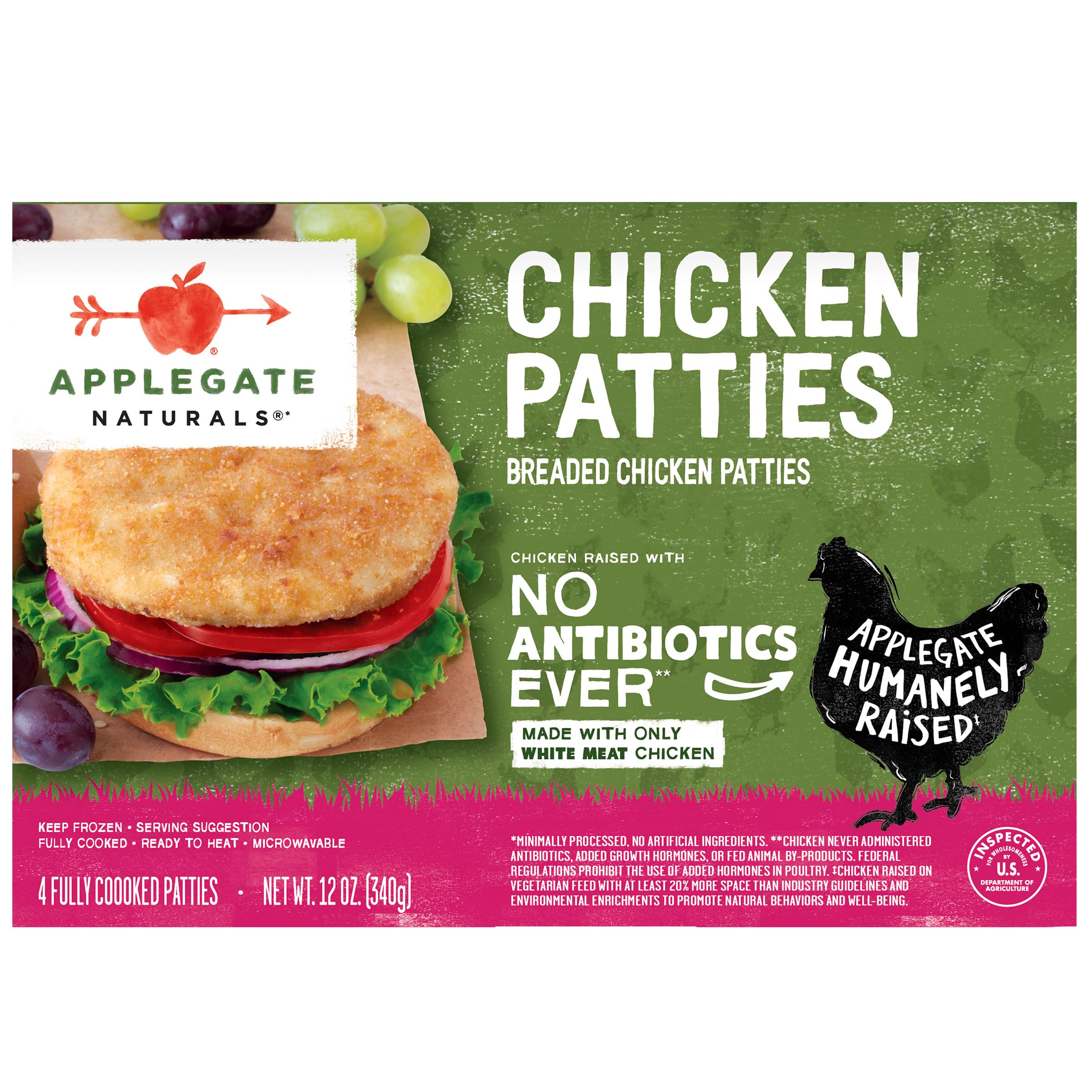 Applegate, Natural Breaded Chicken Patties, 12oz (Frozen)