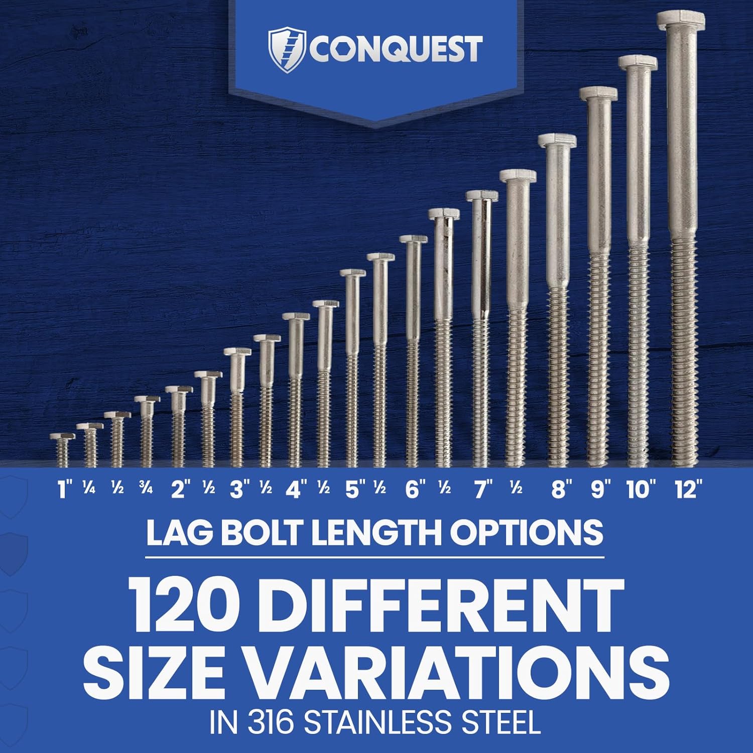 Conquest 3/4" x 4" Lag Bolts, 316 Stainless Steel, Coarse Threads Hex Head, Corrosion-Resistant for Outdoor, Wood, and Structural Projects (25 Pack) 3/4"-4-1/2 x 4" 25 image 5 of 7 B0CY3Z6PFV