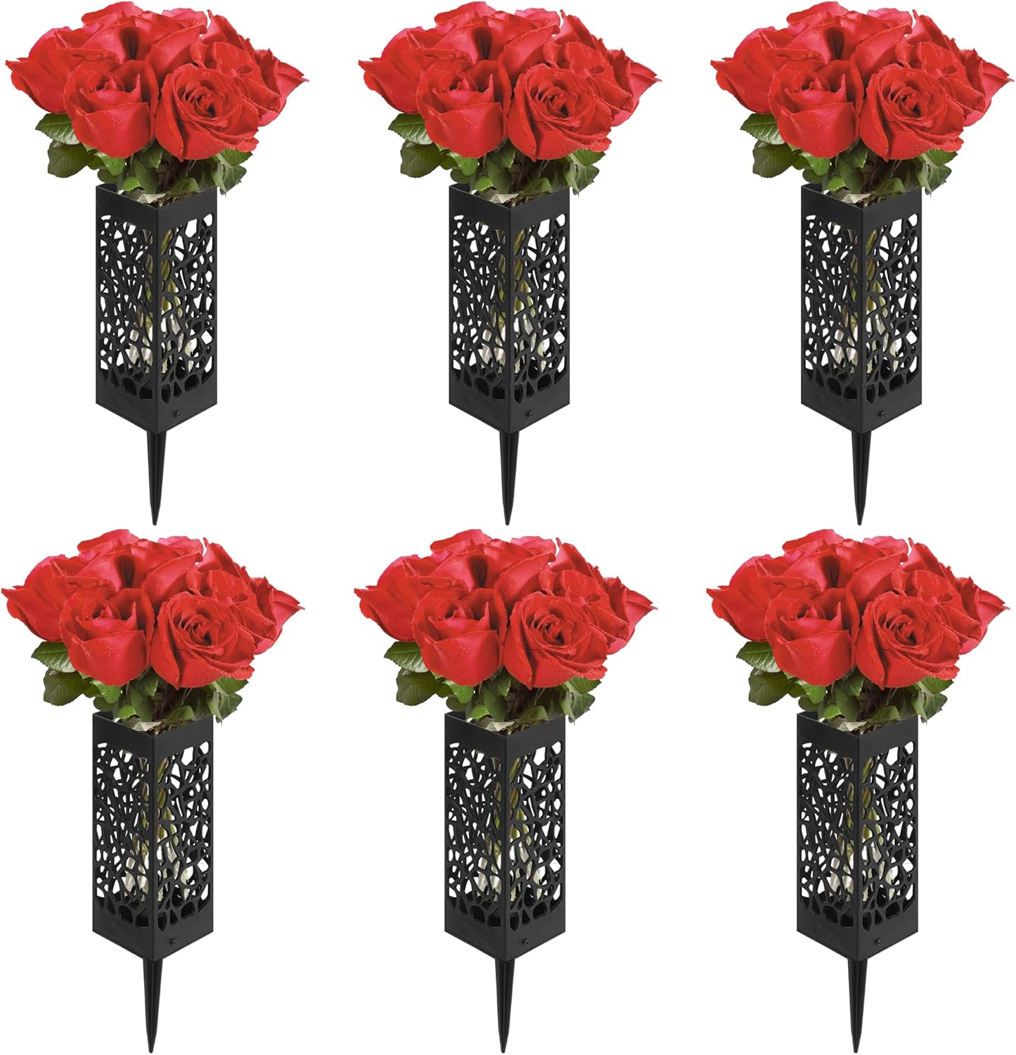 6 Pack Black Cemetery Vases with Spikes for Grave Flower