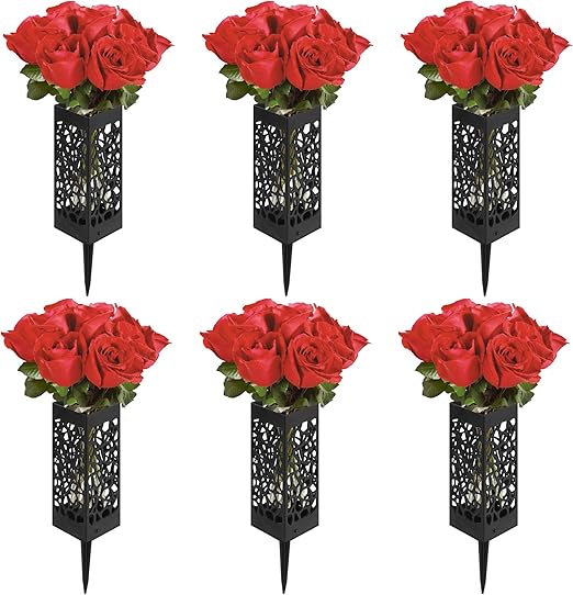 6 Pack Black Cemetery Vases with Spikes for Grave Flower