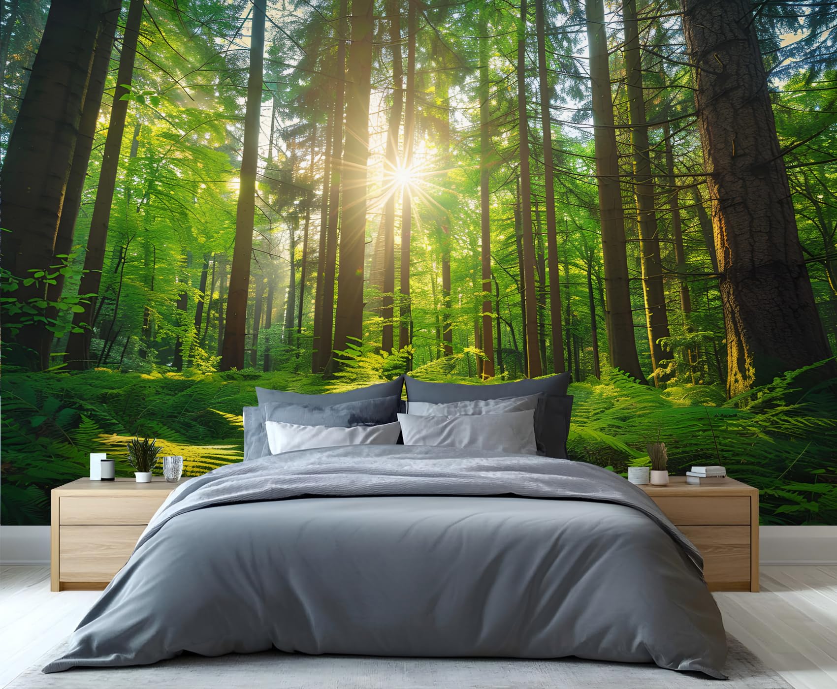 YXQAIED Dazzling Sunlight Wallpaper, Green Forest Leaves Removable Wallpaper, Natural Landscape Wall Mural for Living Room Kids Bedroom Backdrop Wall Decor, 400x280cm