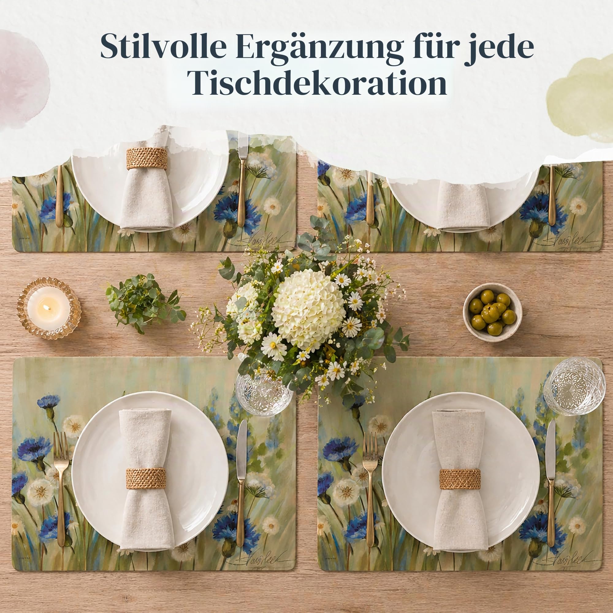 Pimpernel Fleur des Champs Collection Tischsets | 4er-Set | hitzebeständige Matten | Korkunterlage | hartes Tischset für Esstisch | Maße: 39,9 x 29,7 cm Mehrfarbig