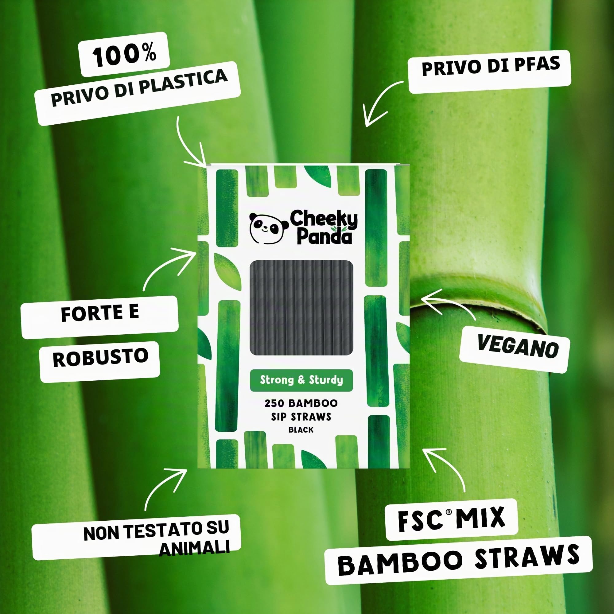 Cheeky Panda Nere Bamboo Cocktail - 250 Cannucce da 140mm