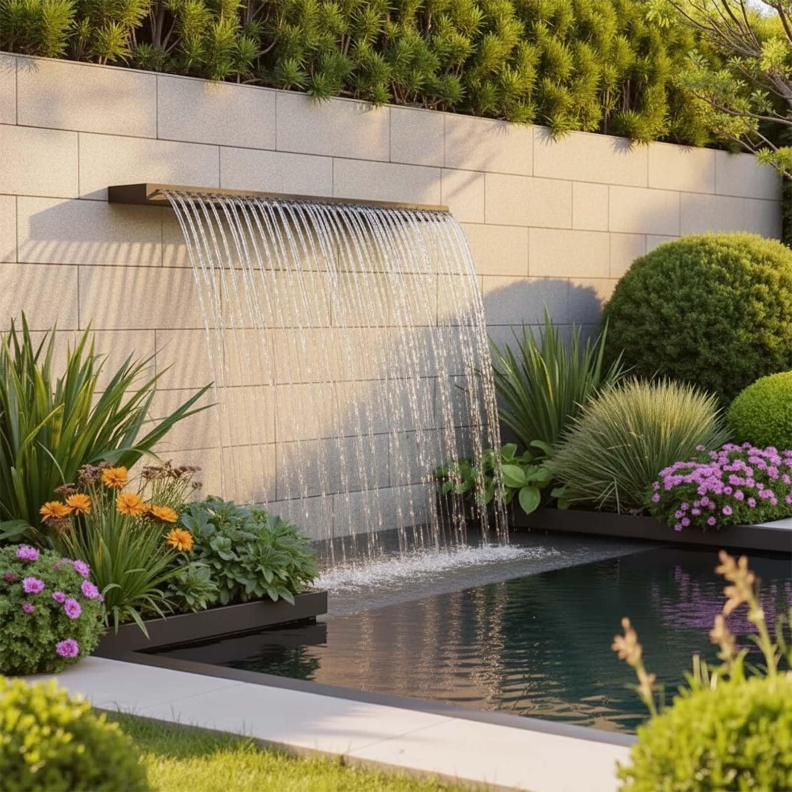 Fontana a Cascata per Piscina, Sfioratore in Acciaio Inox 304 | Per Decorazione da Giardino, Parco Acquatico, Laghetto, Sorgenti Calde e Piscina Spa(150cm)