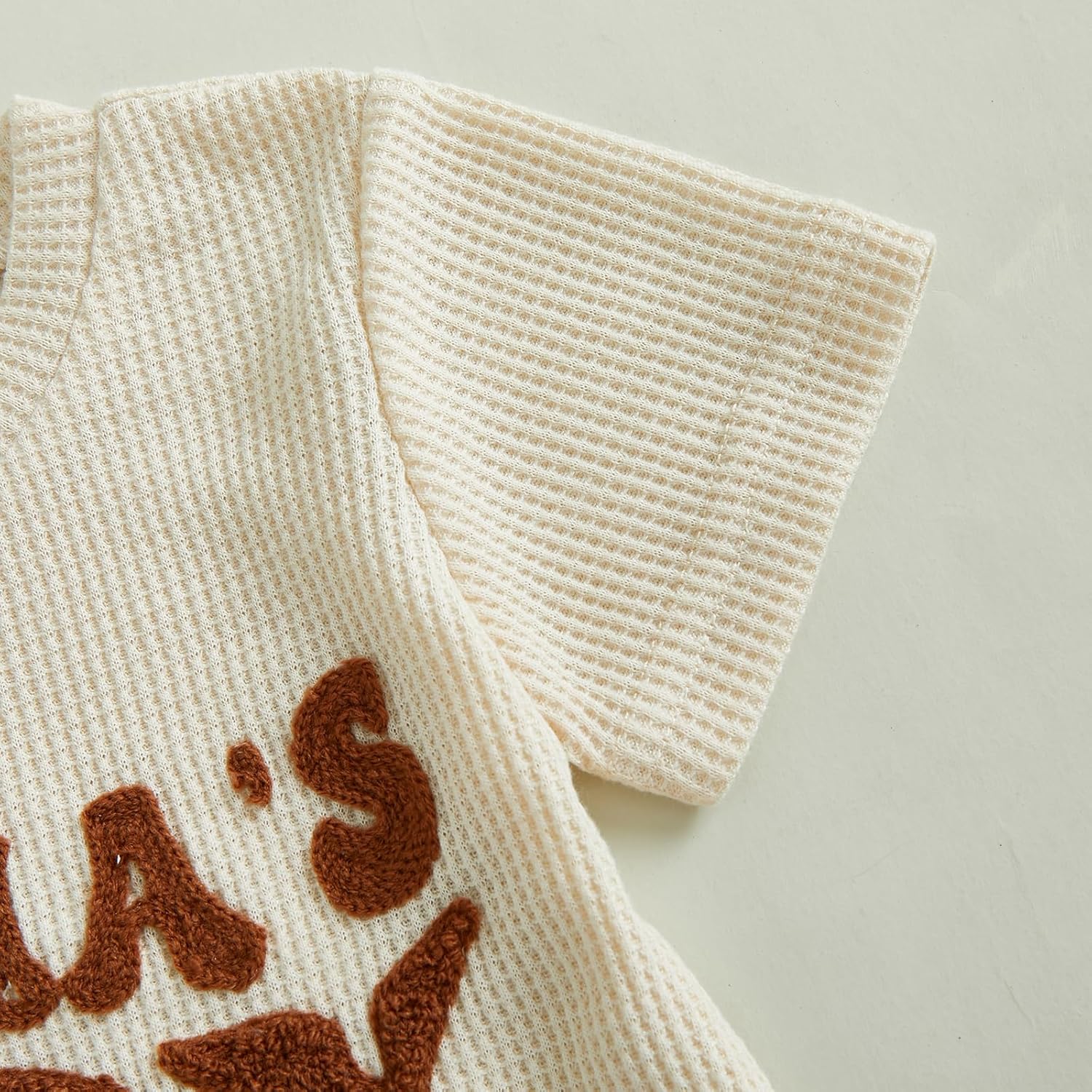 allshope Baby Boy Summer Outfit Set Letter Embroidery Short Sleeve T Shirt Solid Shorts Waffle Knit Clothes 6 12 18 24 Months - Image 5