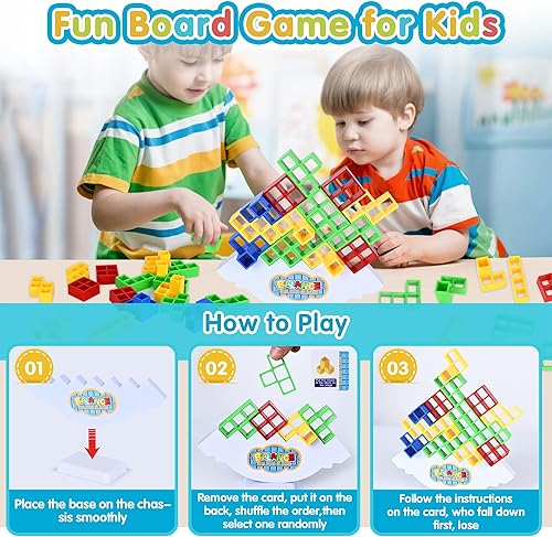 Miniatura 3 de Kwack - Juego de 32 juguetes de bloque de equilibrio de la torre Tetra, juego de ataque apilable, torre de equipo para 2 jugadores, noche de juegos