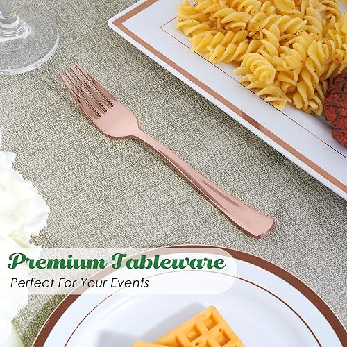 Miniatura 4 de FOCUSLINE Paquete de 300 tenedores de plástico desechables de oro rosa, tenedores de plástico sólido y duradero, cubiertos desechables resistentes