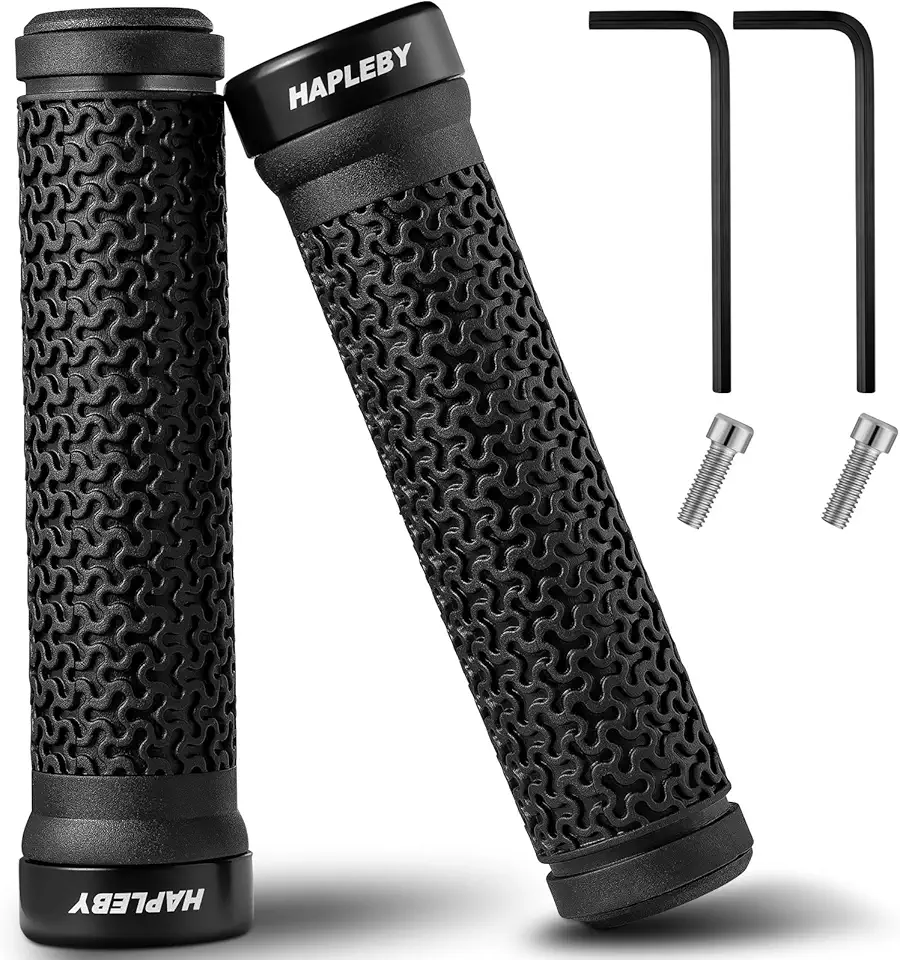 Hapleby Premium Bike Handlebar Grips, Single Lock-on Professional Mountain Bicycle Handlebar Locking Grips with Anti-Slip, 2PCS Screw and 2PCS Allen Wrench for Free