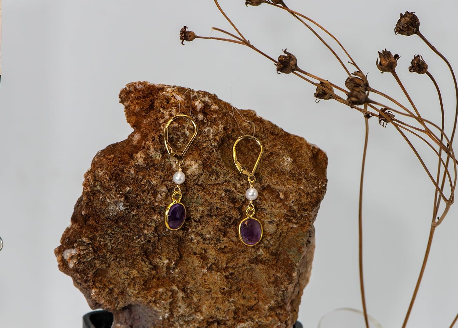 14k Gold-Filled Leverback Delicately Dainty Earrings with Semi-Precious Gemstone Bezel Drops and Cultured Freshwater Pearl Accents