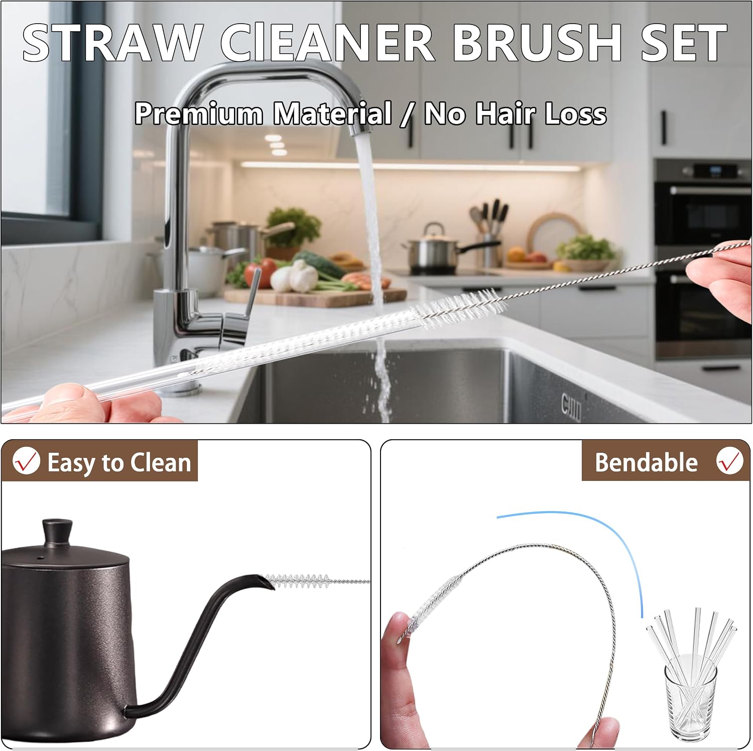 Straw Cleaner Brush Set,10Pcs 9.8 Inch Long Straw Brush,Nylon Pipe Tube Cleaner with 10 Different Diameters.Bottle Brush for Baby Bottle,Tumbler,Sippy Cup and Sinks.