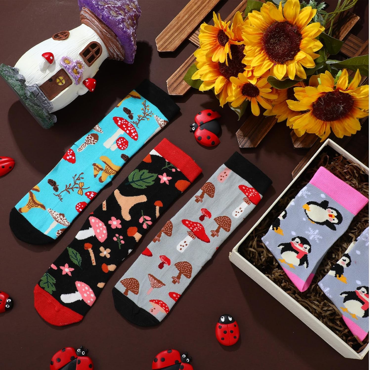 12 Pairs Funny Mushroom Socks Funny Novelty Crew Socks Gifts for Nature Mushroom Lovers Gift Mushroom Stuff Christmas Gifts for Women Men - Image 4