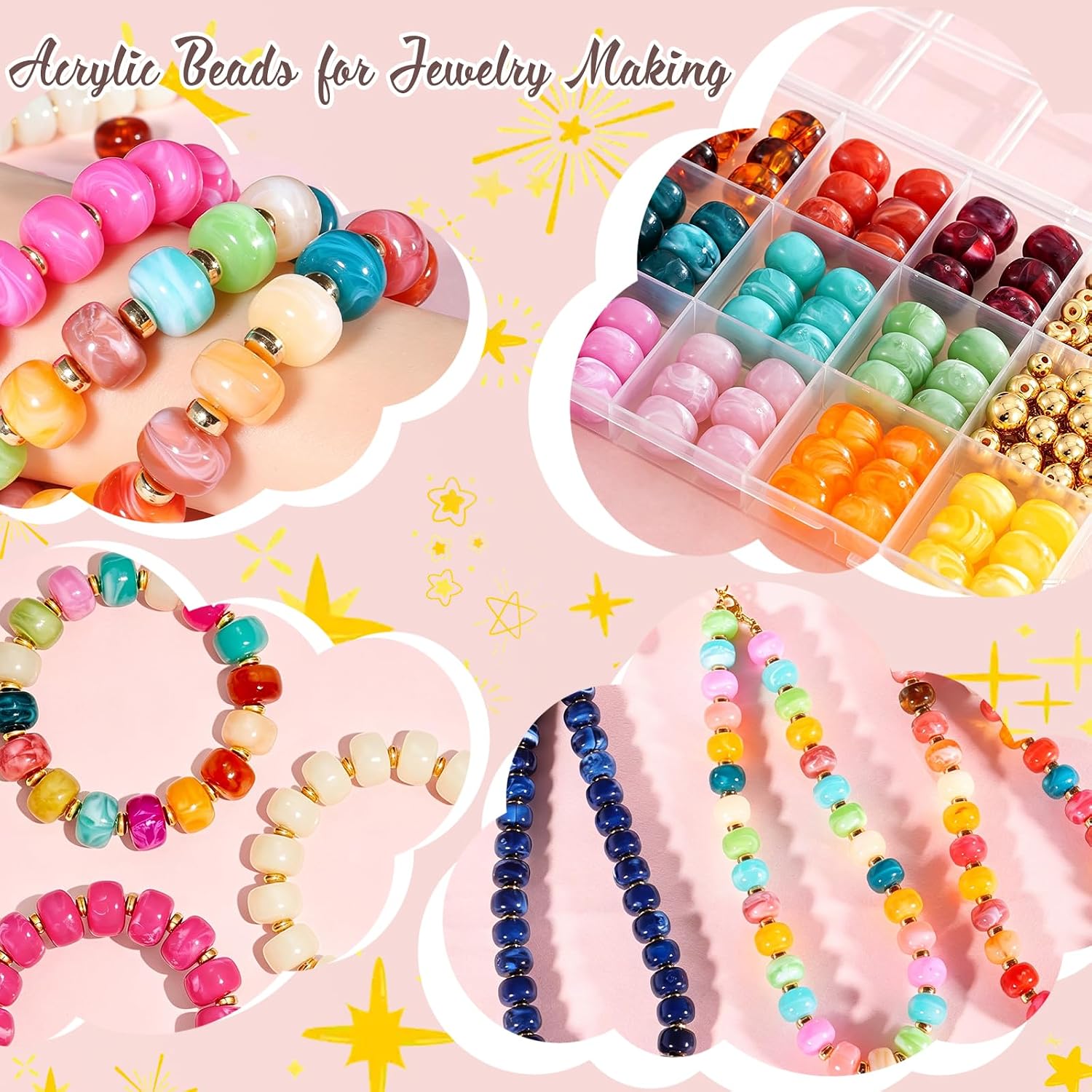 96Pcs Acrylic Focal Beads for Pens 16 Color Chunky Bubblegum Beads Kit with Gold Spacer Beads, 14mm Large Round Beads for Keychains, Bracelets, Jewelry Making DIY Crafts