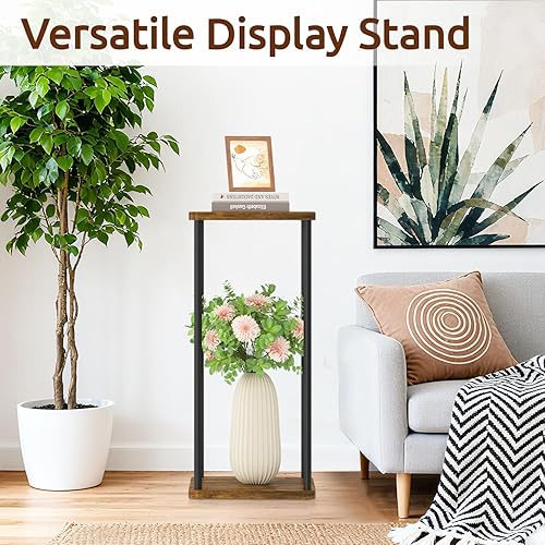 Miniatura 5 de Soporte para Plantas de 2 Niveles para Interiores, Oppro Estante Vertical de Madera y Metal de 28 Pulgadas de Alto, Mesa Moderna Negra Grande para
