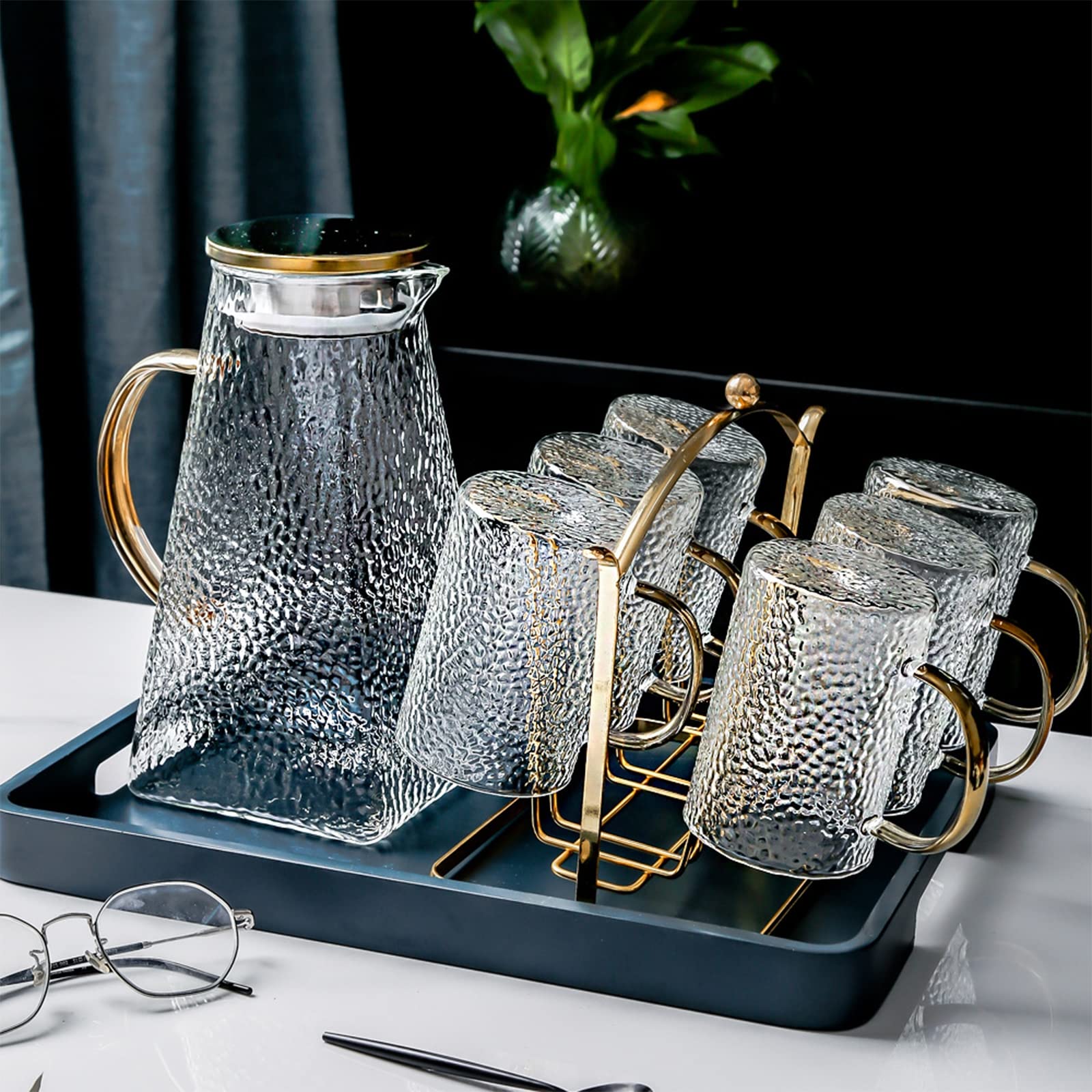 Juego de Copa de jarras de Agua de Vidrio Conjunto de Taza de Tetera Agua de Agua fría Jarra Juego de Agua Juego de té de la Sala de Estar Taza de té Taza de Bebida nórdica,A