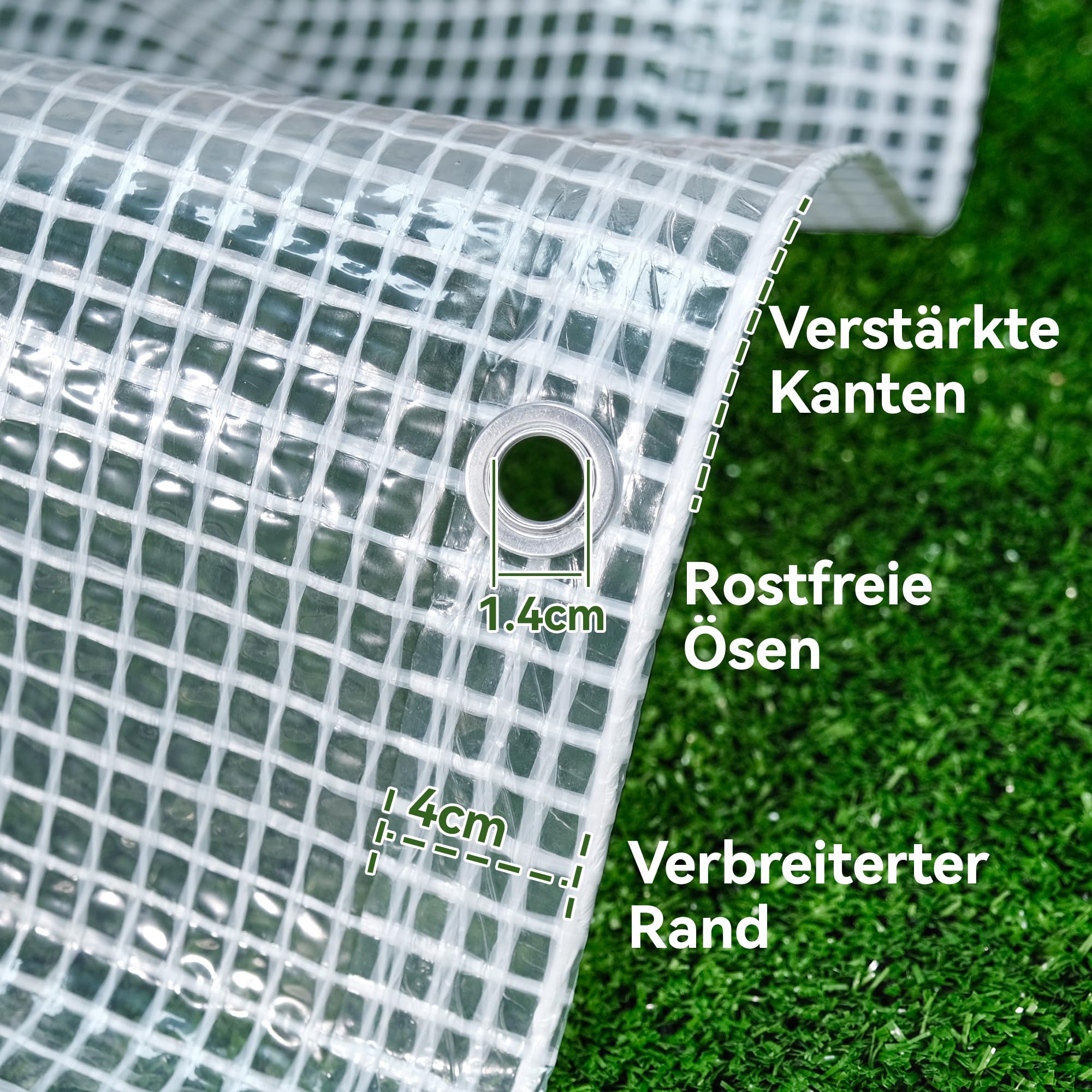 6x6m Plane Transparent mit Ösen, Abdeckplane Wasserdicht Reißfest 165GSM, UV-stabilisiert Gewebeplane, Multifunktionale Schutzplane Holz Bauplane Outdoor