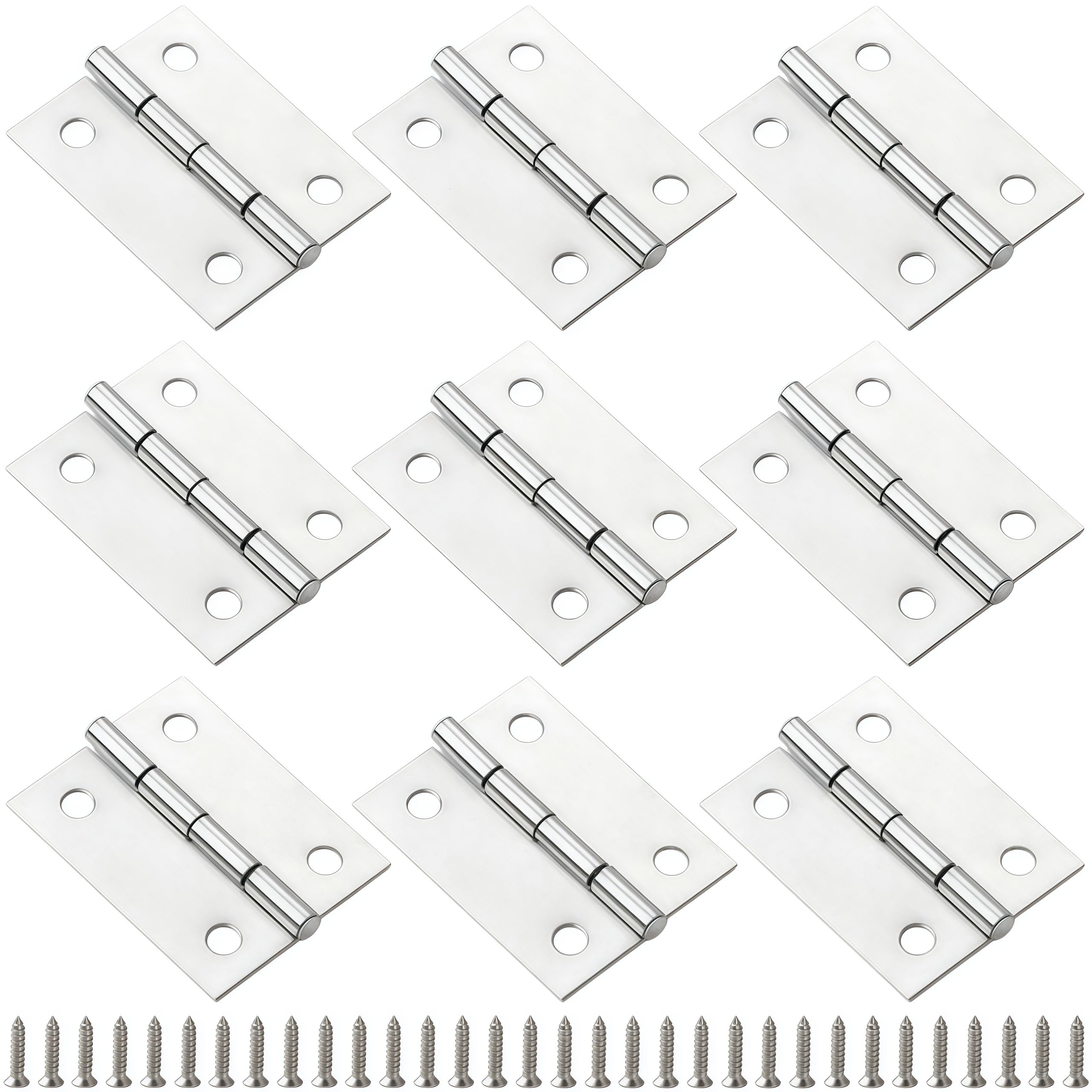Vbnexyr Regular 9 Pack Stainless Steel Folding Hinges For Cabinets Wooden Doors And Small Cupboards Smooth Opening Hinges For Jewelry Wood And Chests 201 Stainless Steel Vibratory Polishing 1.5 Inch