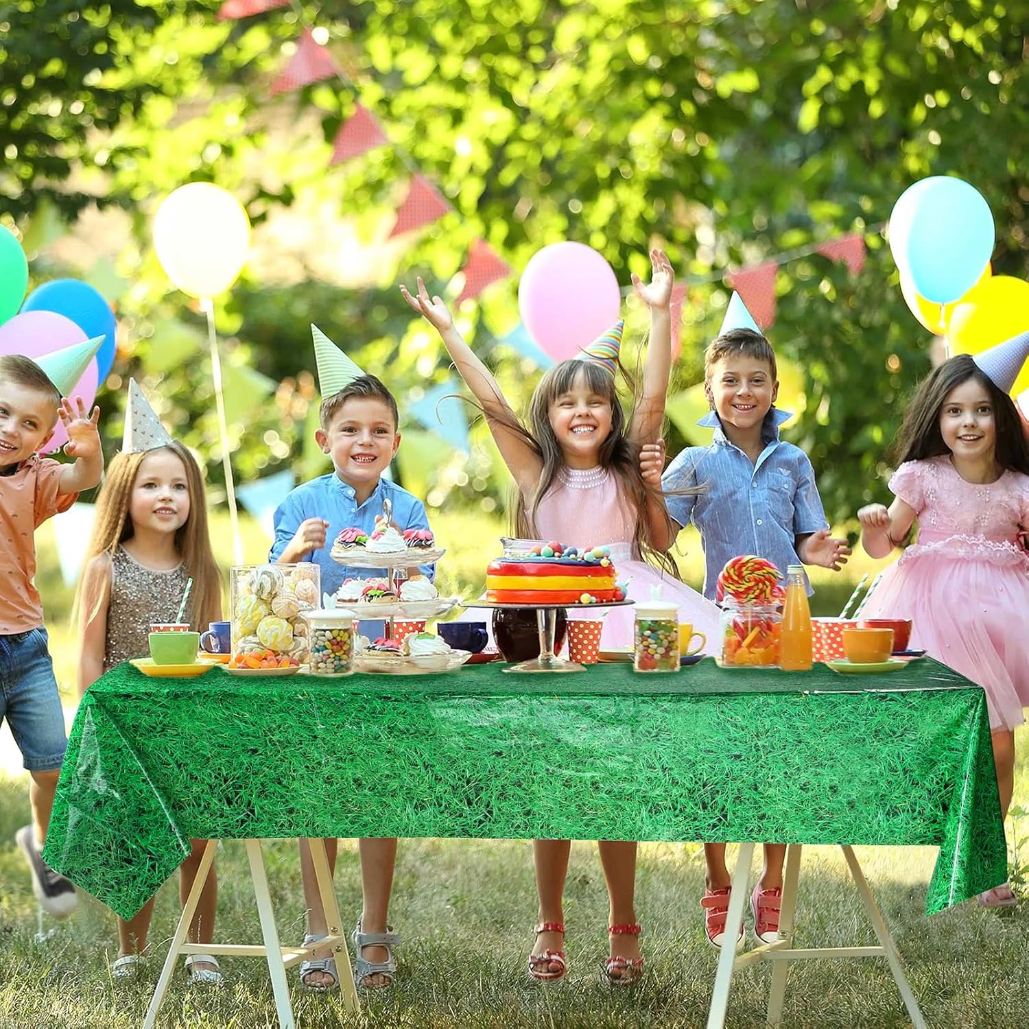3 Pieces Disposable Plastic Grass Tablecover, Vibrant Green Grass Sign Tablecover for Soccer or Sports Theme Parties Decorations and Supplies, 54 x 108 Inch : Home & Kitchen