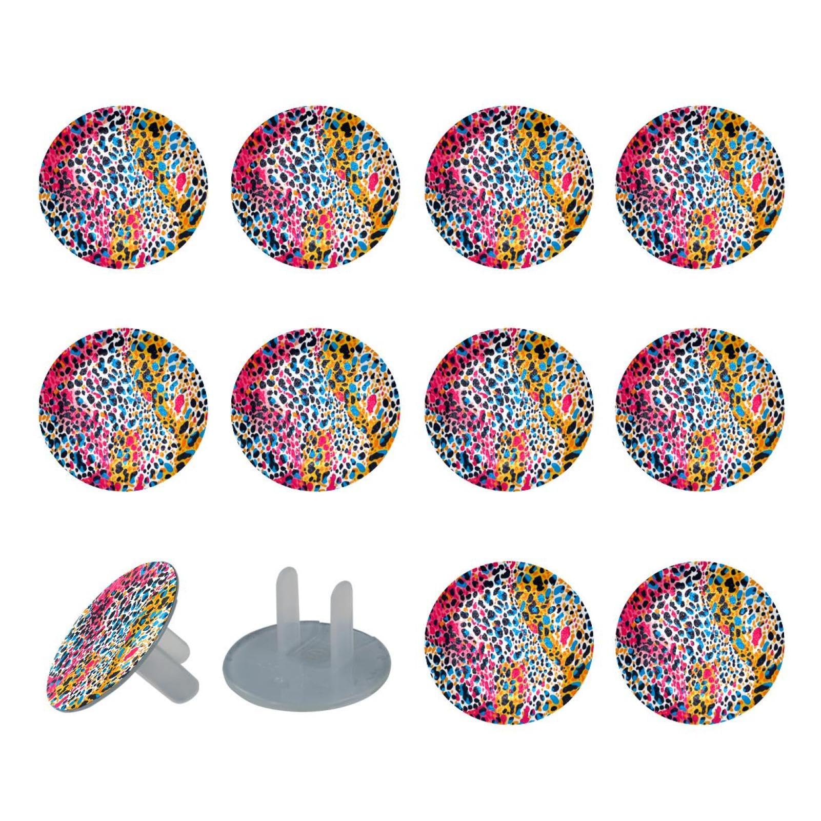 24 Pcs Outlet Covers Baby Child Proofing, Colorful Leopard Pattern Electrical Safety Socket Protection Caps, 2-Prong Power Wall Plate Safety Plugs Covers
