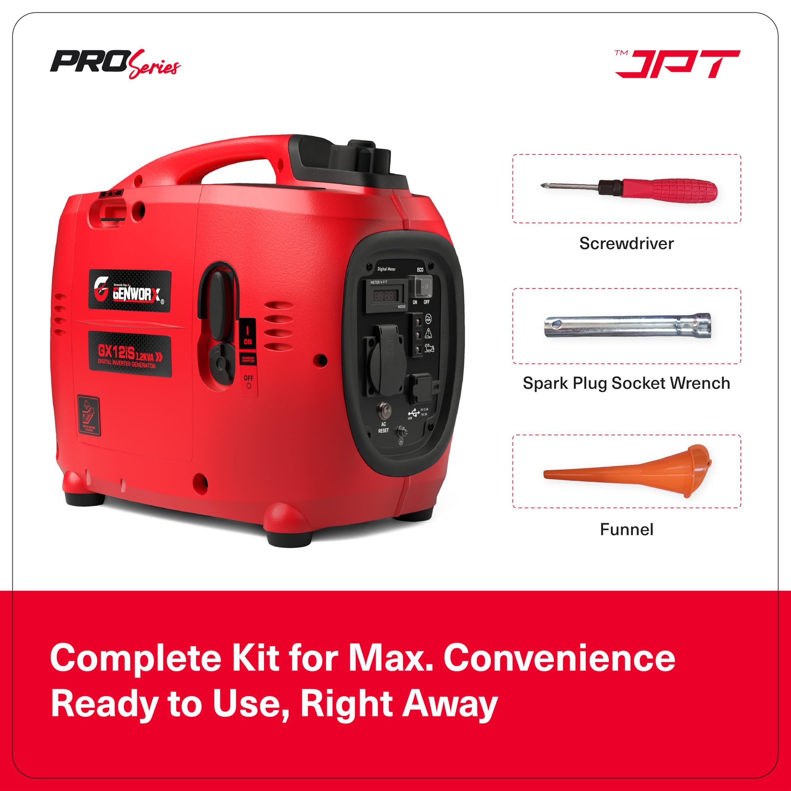 JPT Proseires Genworx 1000W/1.0KW Small and compact Manual Start Inverter Petrol Generator Lightweight, With Advanced Frequency Control, Ideal for Camping, Outdoor Events & Home Backup Power - Image 10 thumbnail