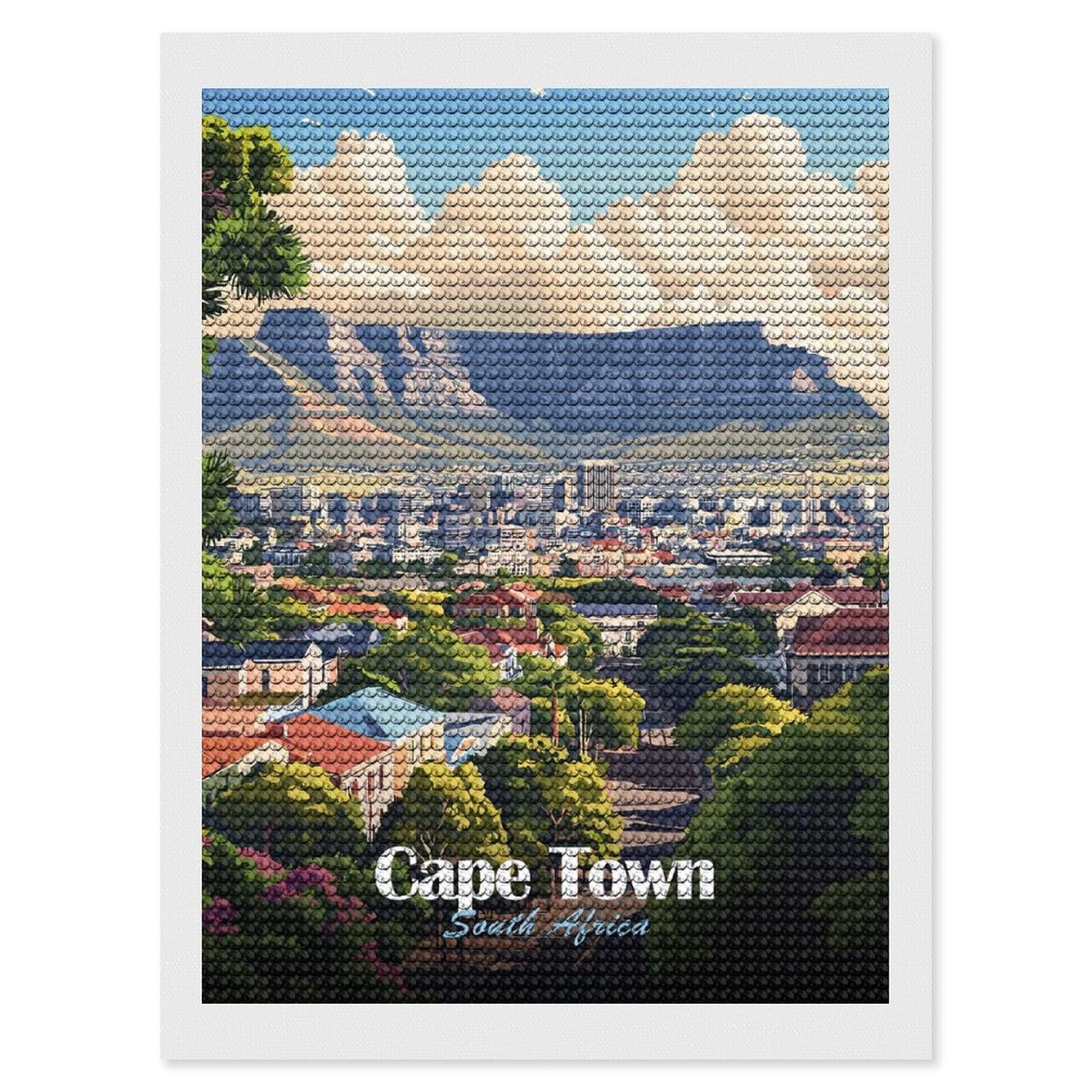 Junmoney Cape Town Cityscape(2) Diamond Art Kit 12"x16", for Beginners, Vintage Style Decor, Good for Quiet Evenings, Festive Craft Gift