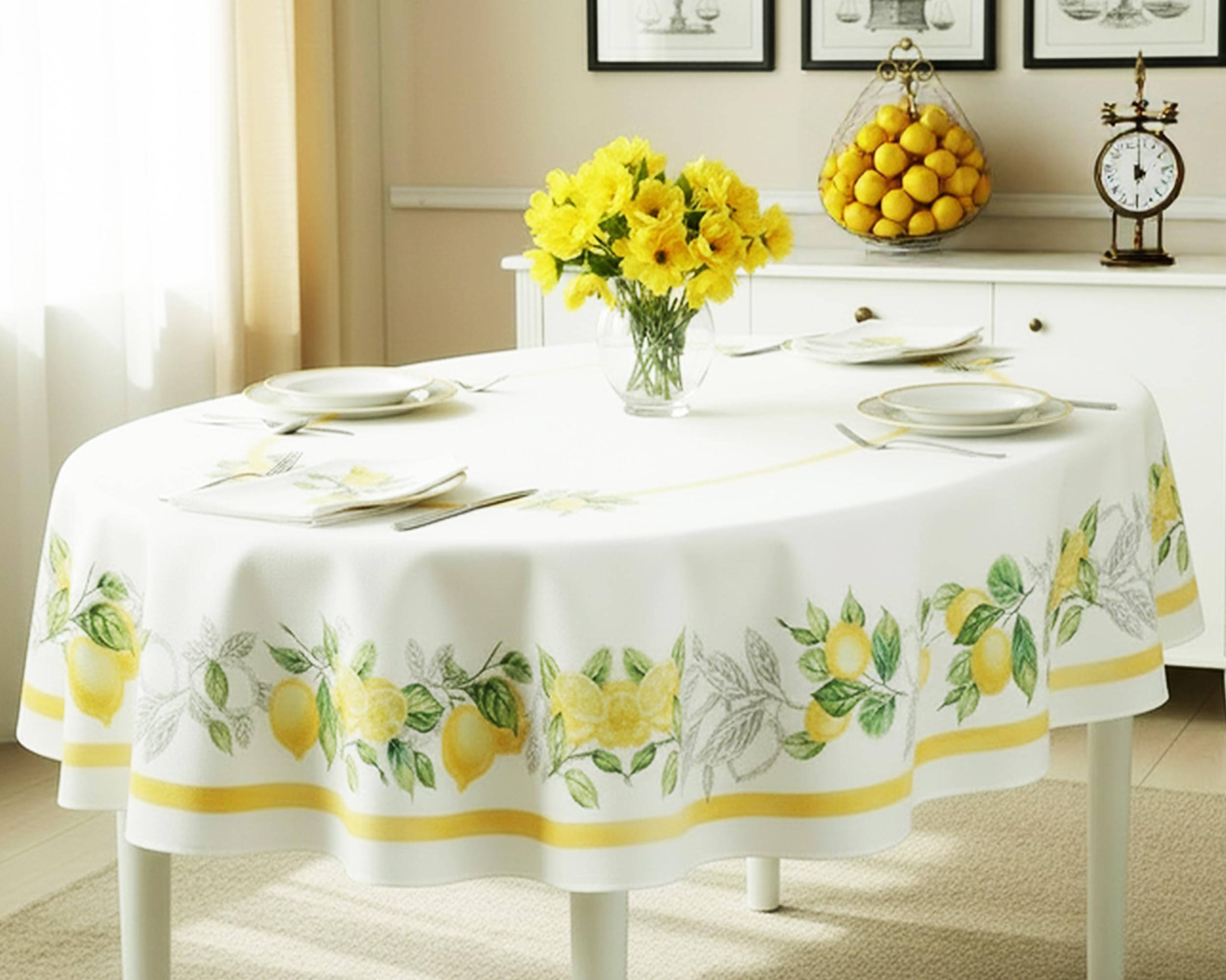 Amazon.com: Newbridge Oval Fabric Tablecloth, 60 x 84 Inch, Lemon