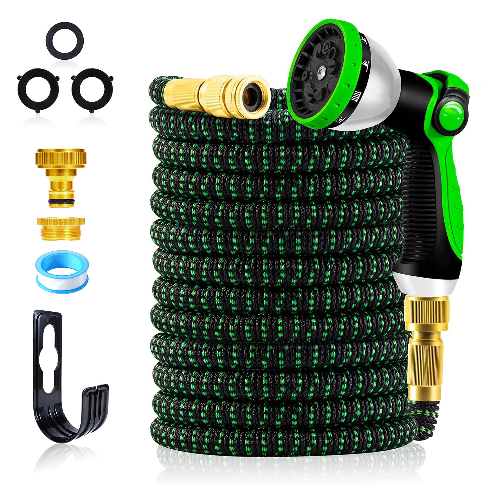 Yofidra Black-Green Expandable Garden Hose 100Ft, Flexible Hose Pipe With 10 Function Spray Nozzle, Leak-Proof Lightweight Water Hose, Durable Extendable Garden Hosepipe For Garden Watering, Washing, Cleaning