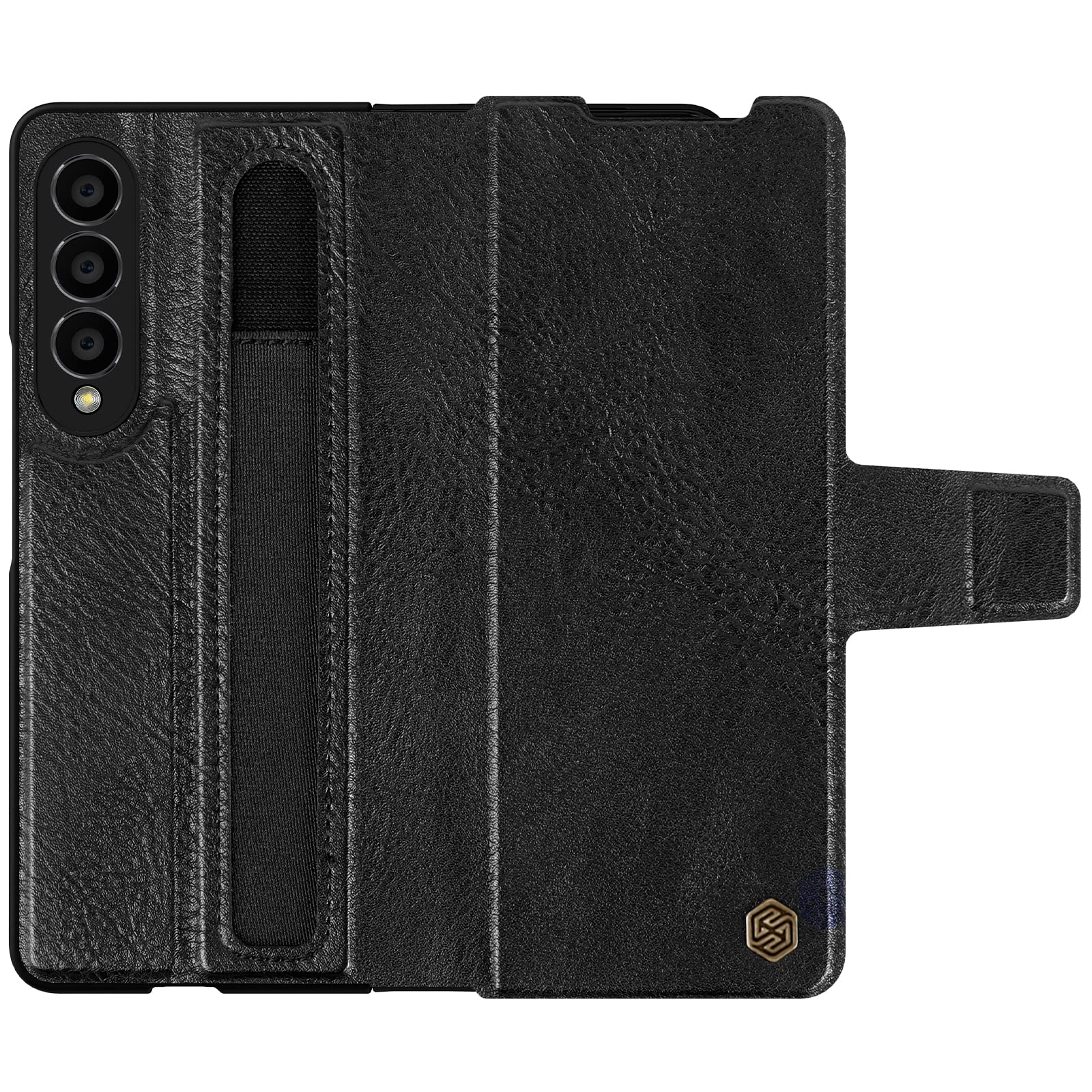 Nillkin Case for Samsung Galaxy Z Fold 4 5G (7.6" Inch) Aoge Leather 360 Protection Easily Foldable Supports Fast Wireless Charge Hidden Kickstand Soft Microfiber Lining with S Pen Slot Black Color