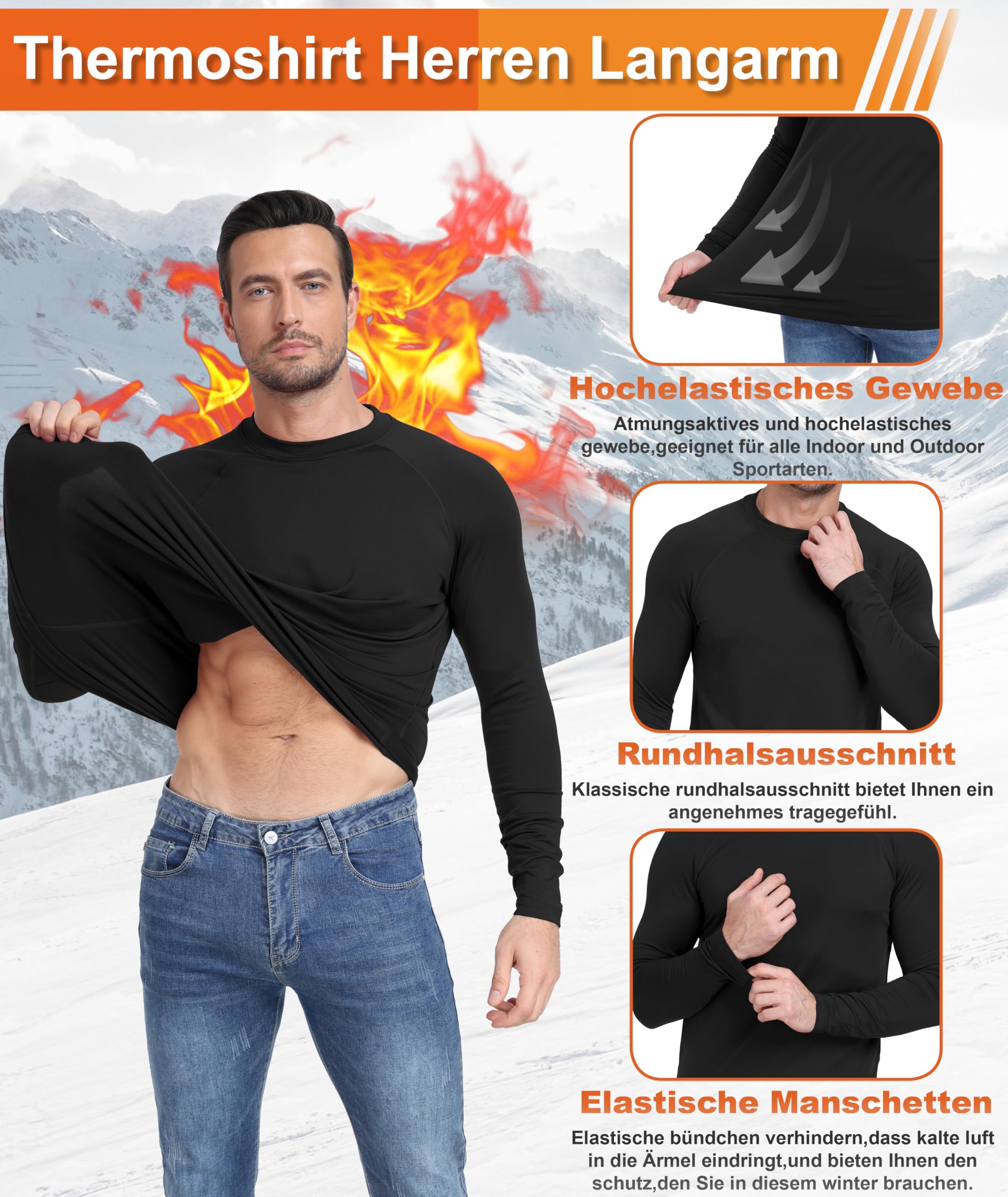 Djtnzdm Maglia Termiche da Uomo Invernale Sportivo Maglietta Intima Termica Biancheria Intima Termica in Pile Compressione Funzionale Ciclismo Fitness Sci Termica Maniche Lunghe