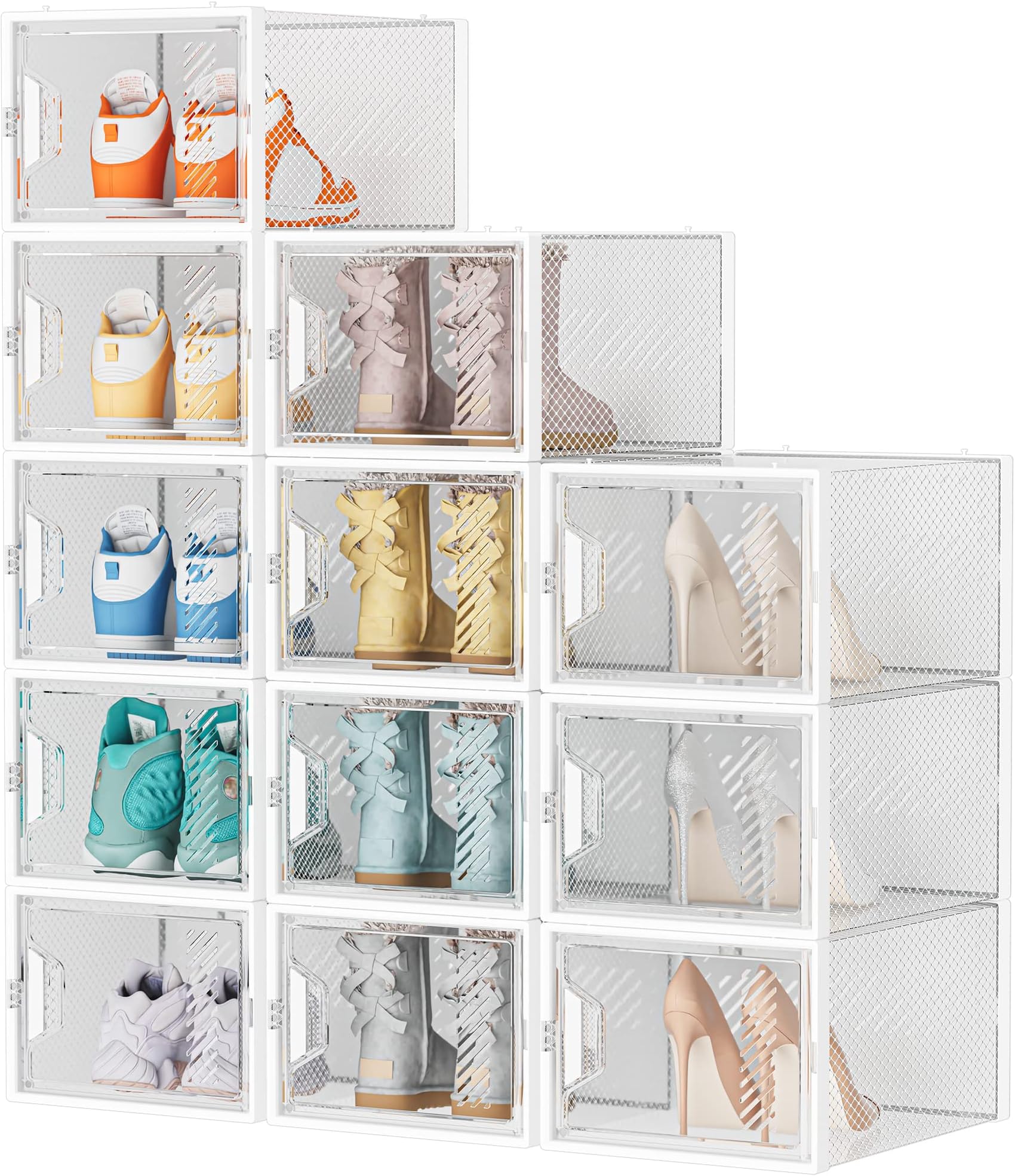 Shoe Storage, 12 Pack X-Large Shoe Organizer for Closet, Shoe Boxes Clear Plastic Stackable Shoe Storage Boxes for Size 13