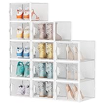 SIMPDIY 12 pcs Scatole per Scarpe,Scatole Portascarpe in Plastica Trasparenti impilabili, Contenitori Portascarpe con Coperchi per donna, uomo (33.2x25x18.7cm)