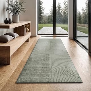 the carpet Everest - Moderner Kurzflor Teppich Hoch-Tief-Struktur, 3D-Effekt, weiche Oberfläche und hohe Flordichte, ideal für Wohnzimmer & Schlafzimmer, Panglao Design, Grün, 80 x 300 cm