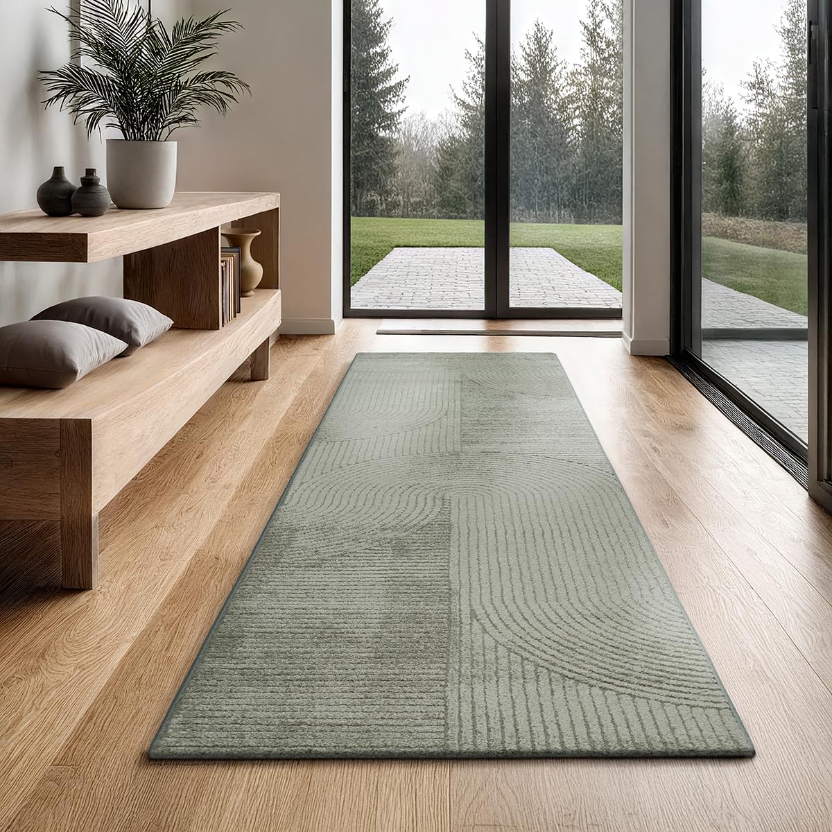 the carpet Everest - Moderner Kurzflor Teppich Hoch-Tief-Struktur, 3D-Effekt, weiche Oberfläche und hohe Flordichte, ideal für Wohnzimmer & Schlafzimmer, Panglao Design, Grün, 80 x 300 cm