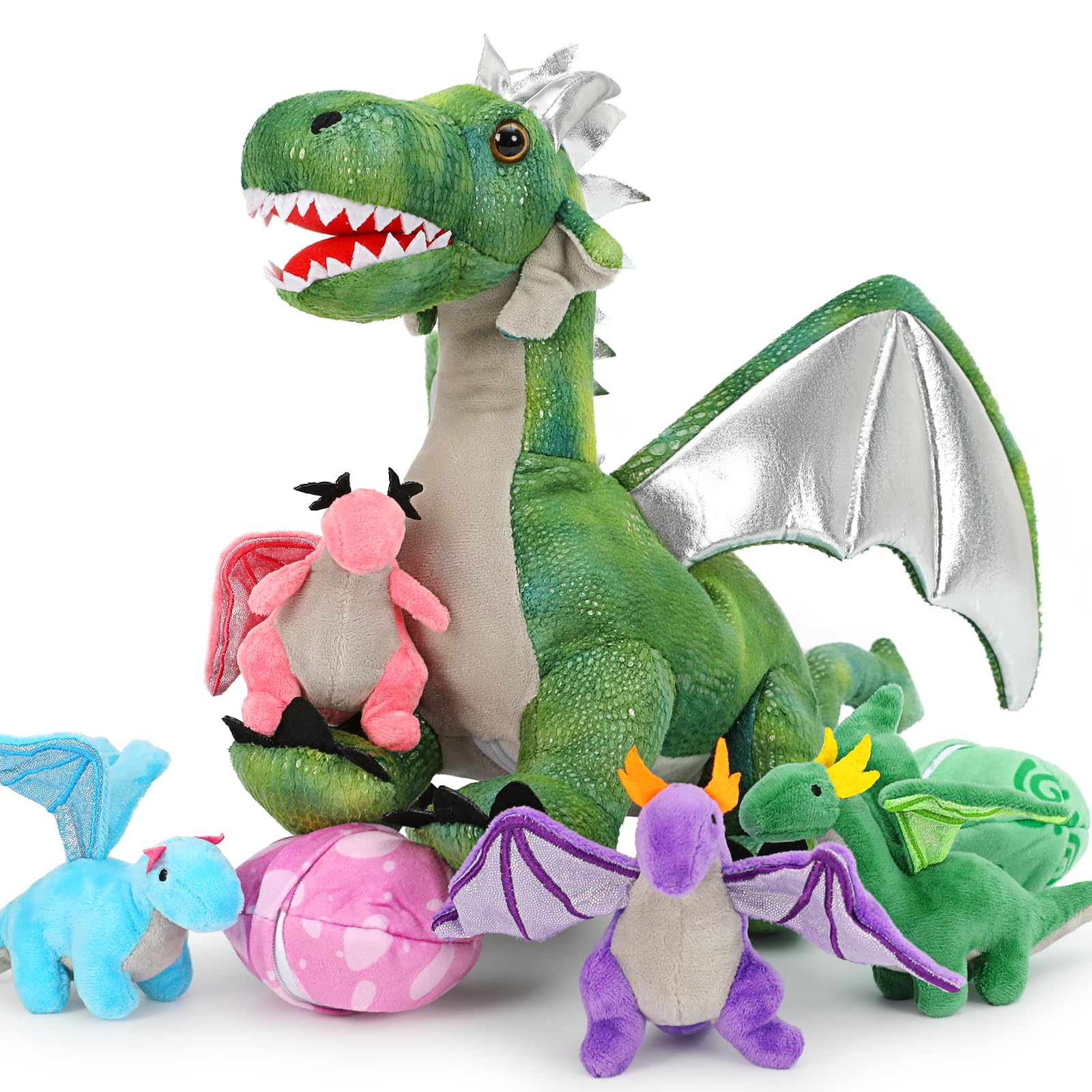 MorisMos Mamá Peluche Lagarto Verde con Bebe Suave Kawaii, 68cm Dragón Barbudo Juguete de Peluche Realista, Regalo Lagartos Morbido para Niños Niña Niños Navidad, Cumpleaños — view 32