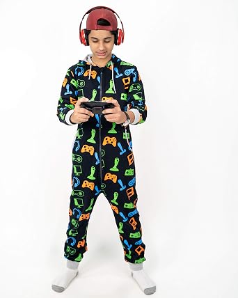 Grenouillère Enfant NOROZE En Polaire - Motif Camouflage Ou Aztèque, Capuche, Poches, 7-13 Ans
