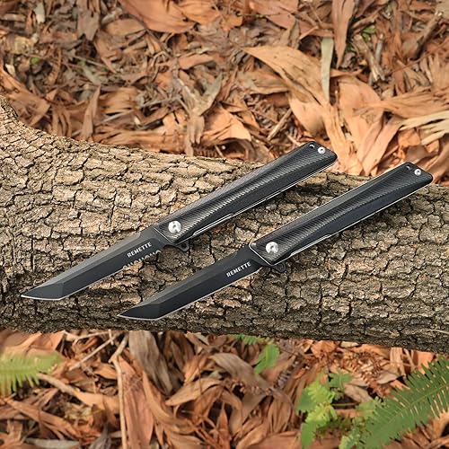 Miniatura 10 de Cuchillo táctico de bolsillo GD22K, Flipper Open D2 de acero Tanto plegable con mango G10 duradero, cuchillo EDC para hombres y mujeres, cuchillos