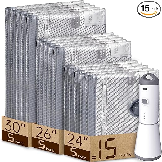 Vacuum Bags for Travel with Rechargeable air Pump, 15 Pack Carry-on Size Compression Packing Bags for Luggage and Suitcase, Space Saver for Clothes and Clothing Travel
