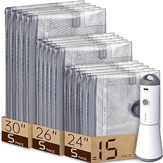 Vacbird Bolsas de vacío para viajes con bomba de aire recargable, paquete de 15 bolsas de embalaje de compresión de tamaño de mano para equipaje y maleta, ahorro de espacio para ropa y ropa de viaje