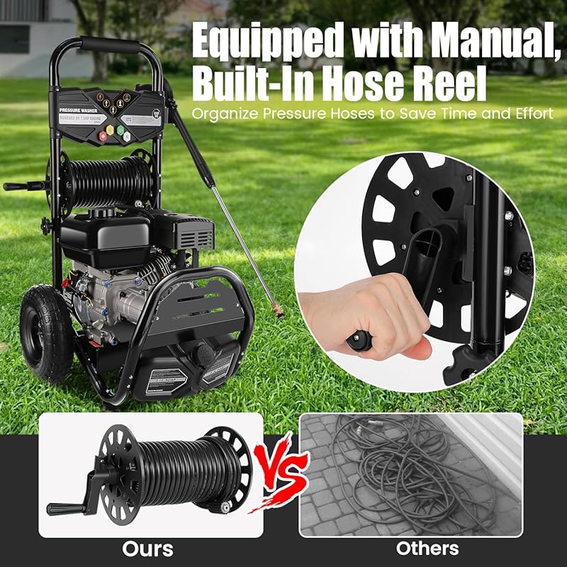 4200PSI Gas Pressure Washer 4.0GPM Gas Power Washer 212CC Gas Powered Washing Machine Commercial High Pressure Washer with 32ft Hose&5 Nozzles for Patio Garden Yard Vehicle,EPA/CARB/ETL Dark Black with 25ft Hose
