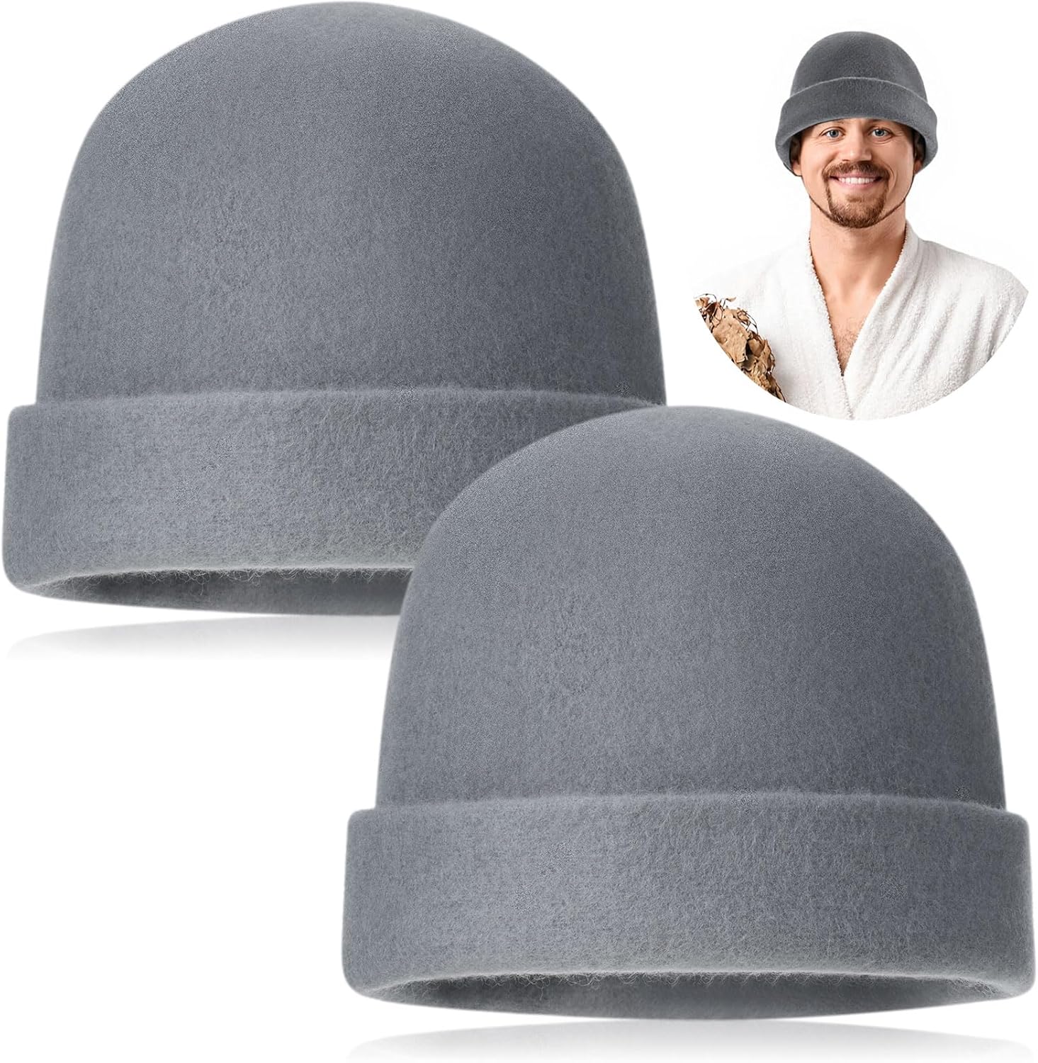 JaGely 2 Pcs Sauna Hat Natural Wool Sauna Cap for Men and Women Accessory Environmental Friendly Insulating Headgear for Vaporarium Cap Russian Banya Bath House Spa Steam Room