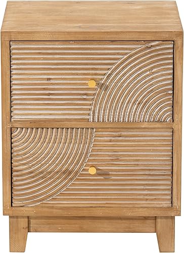 Miniatura 7 de Mesita de noche de granja de 2 cajones, juego de 2 mesas de noche de mediados de siglo, totalmente montadas con patrón de anillo de madera hecho a