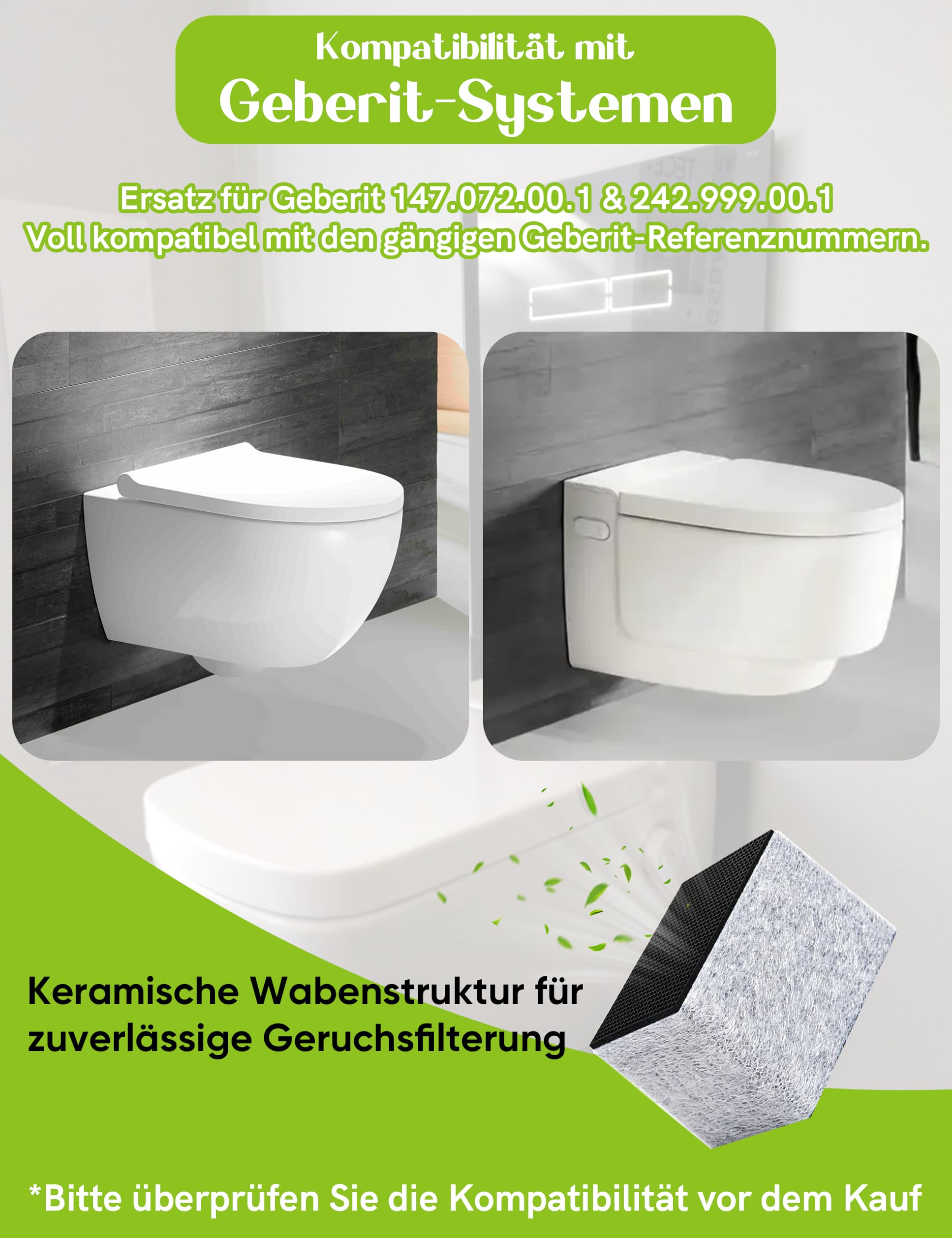 [ersetzt 242.999.00.1] Keramikfilter Typ 3 für Geberit AquaClean | Kompatibel mit AquaClean Mera, Tuma & Sela | Keramikwabenfilter für Dusch-WC Geruchsabsaugung (1 Stück)