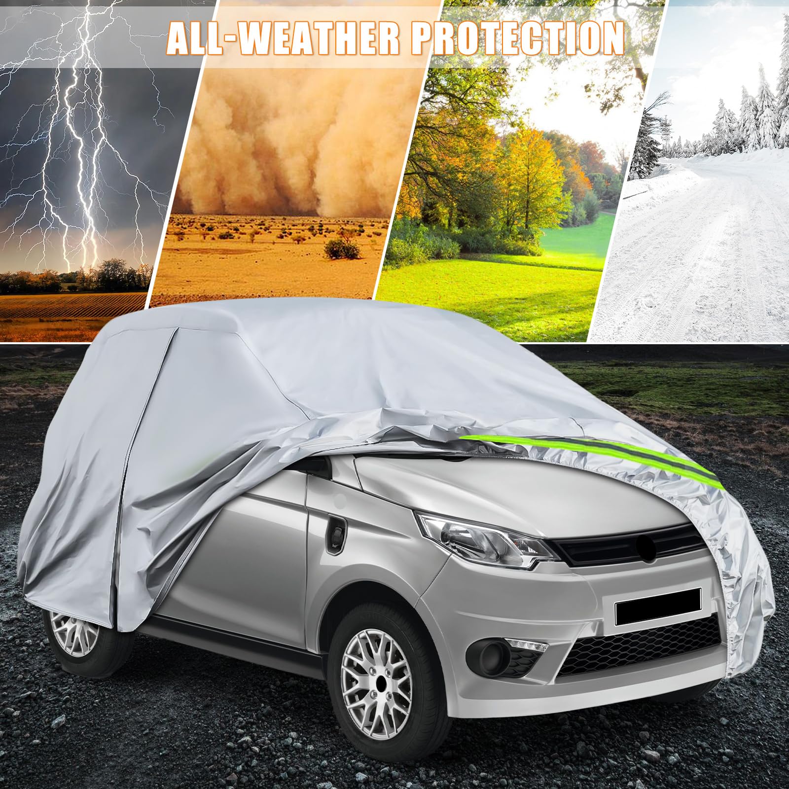 Telo Copriauto Sostituzione per Aixam City/Coupe/MINAUTO/Crossover/Crossline 2007-2025, Copertura Auto Protettiva Dell'auto, Telone per Auto Garage Completo Impermeabile Strisce Riflettenti, Argento