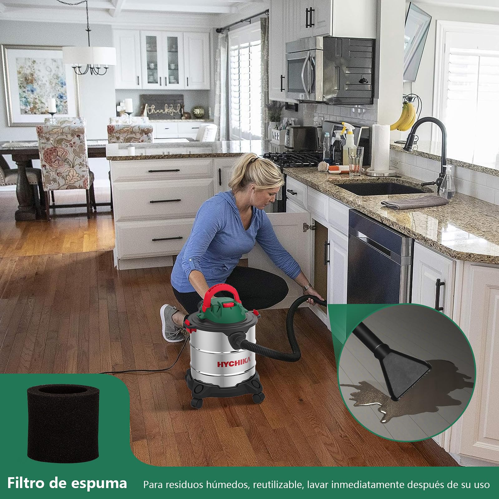 HYCHIKA Aspiradora Industrial 20L 3 en 1 Seco y Húmedo con Filtro HEPA