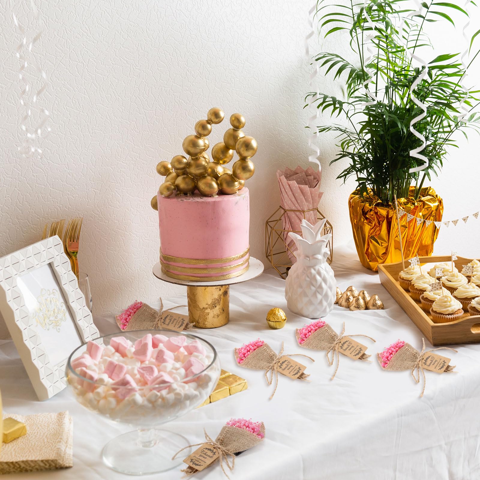 Kingdder Mini-Magnet-Trockenblumensträuße, Gastgeschenke für Gäste, rustikale Baby-Atem, Brautparty, Hochzeit, Taufe, Gastgeschenke mit Dankeskarten, Rückgabe, Hochzeits-Souvenir, Rosa, 24 Stück